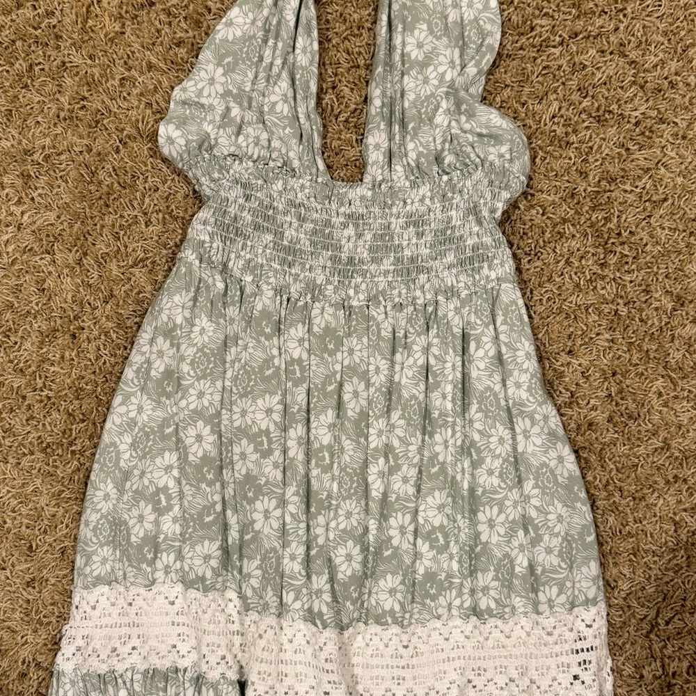 Ocean Drive Sage and White Floral Backless Dress